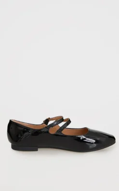 PrettyLittleThing Ballet Flats*Patent Pu Square Toe Double Strap Flat Ballets