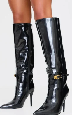 PrettyLittleThing Wide Fit Boots*Patent PU Wide Fit Point Toe Knee High Stiletto Heeled Boots