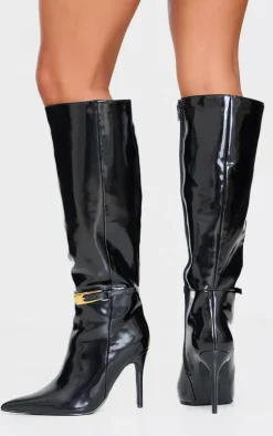 PrettyLittleThing Wide Fit Boots*Patent PU Wide Fit Point Toe Knee High Stiletto Heeled Boots
