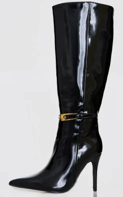 PrettyLittleThing Wide Fit Boots*Patent PU Wide Fit Point Toe Knee High Stiletto Heeled Boots