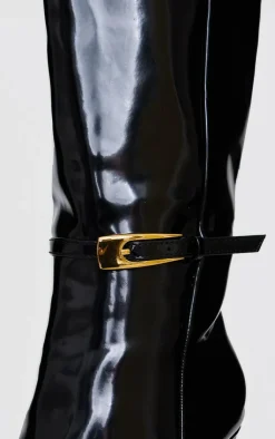 PrettyLittleThing Wide Fit Boots*Patent PU Wide Fit Point Toe Knee High Stiletto Heeled Boots