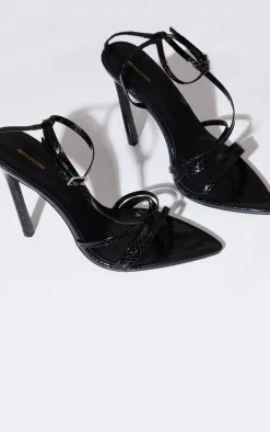 PrettyLittleThing Heeled Sandals*Patent Snake Pu Point Toe Strappy Stiletto Heel Sandals