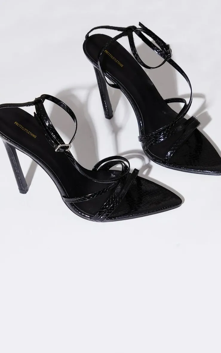 PrettyLittleThing Heeled Sandals*Patent Snake Pu Point Toe Strappy Stiletto Heel Sandals