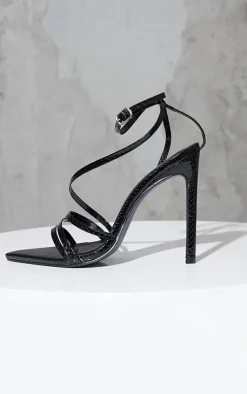 PrettyLittleThing Heeled Sandals*Patent Snake Pu Point Toe Strappy Stiletto Heel Sandals
