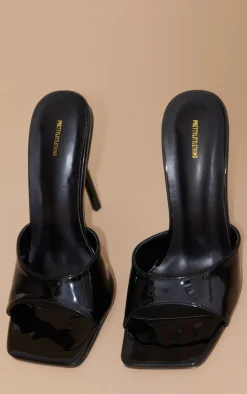 PrettyLittleThing Mules*Patent Square Toe Mule Style Strap Round Stiletto Heeled Sandals