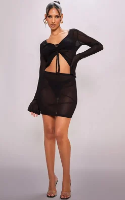 Best PrettyLittleThing Pattern Sheer Knit Mini Skirt Black