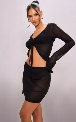 Best PrettyLittleThing Pattern Sheer Knit Mini Skirt Black