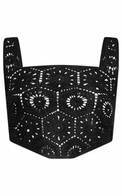 Online PrettyLittleThing Patterned Crochet Knit Top Black