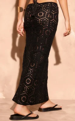 Best PrettyLittleThing Patterned Crochet Knit Maxi Skirt Black
