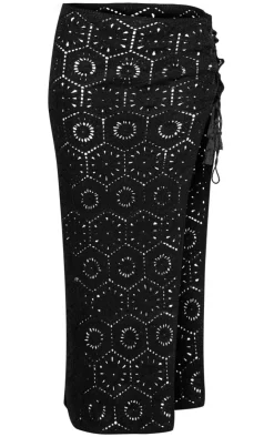 Best PrettyLittleThing Patterned Crochet Knit Maxi Skirt Black