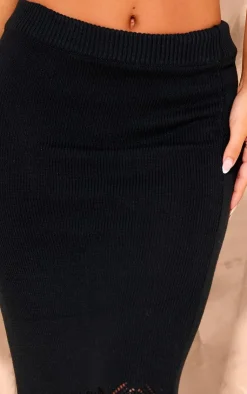 Sale PrettyLittleThing Patterned Crochet Knit Low Rise Maxi Skirt Black