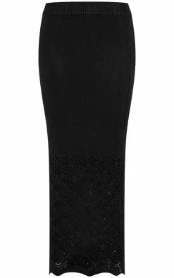 Sale PrettyLittleThing Patterned Crochet Knit Low Rise Maxi Skirt Black