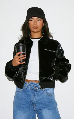 PrettyLittleThing Faux Leather Jackets*Patterned High Shine Faux Leather Jacket