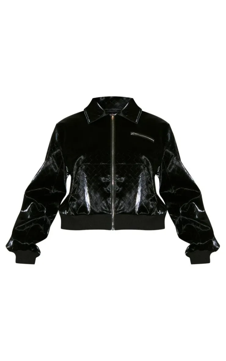PrettyLittleThing Faux Leather Jackets*Patterned High Shine Faux Leather Jacket