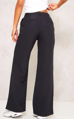 Black Peach Skin Straight Leg Pants
