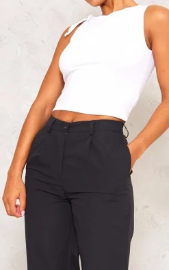 Black Peach Skin Straight Leg Pants