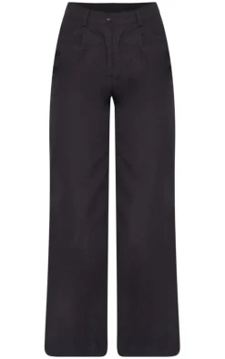 Black Peach Skin Straight Leg Pants
