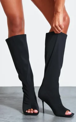 PrettyLittleThing Wide Fit Heels*Peep Toe Wide Fit High Stiletto Knee High Boots