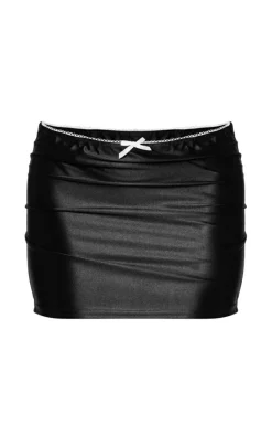 Picot Bow Trim Stretch Satin Mini Skirt-PrettyLittleThing Online