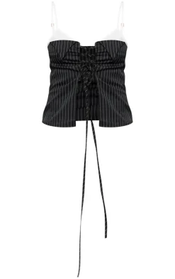 PrettyLittleThing Corsets*Pinstripe Contrast Stap Lace Up Top