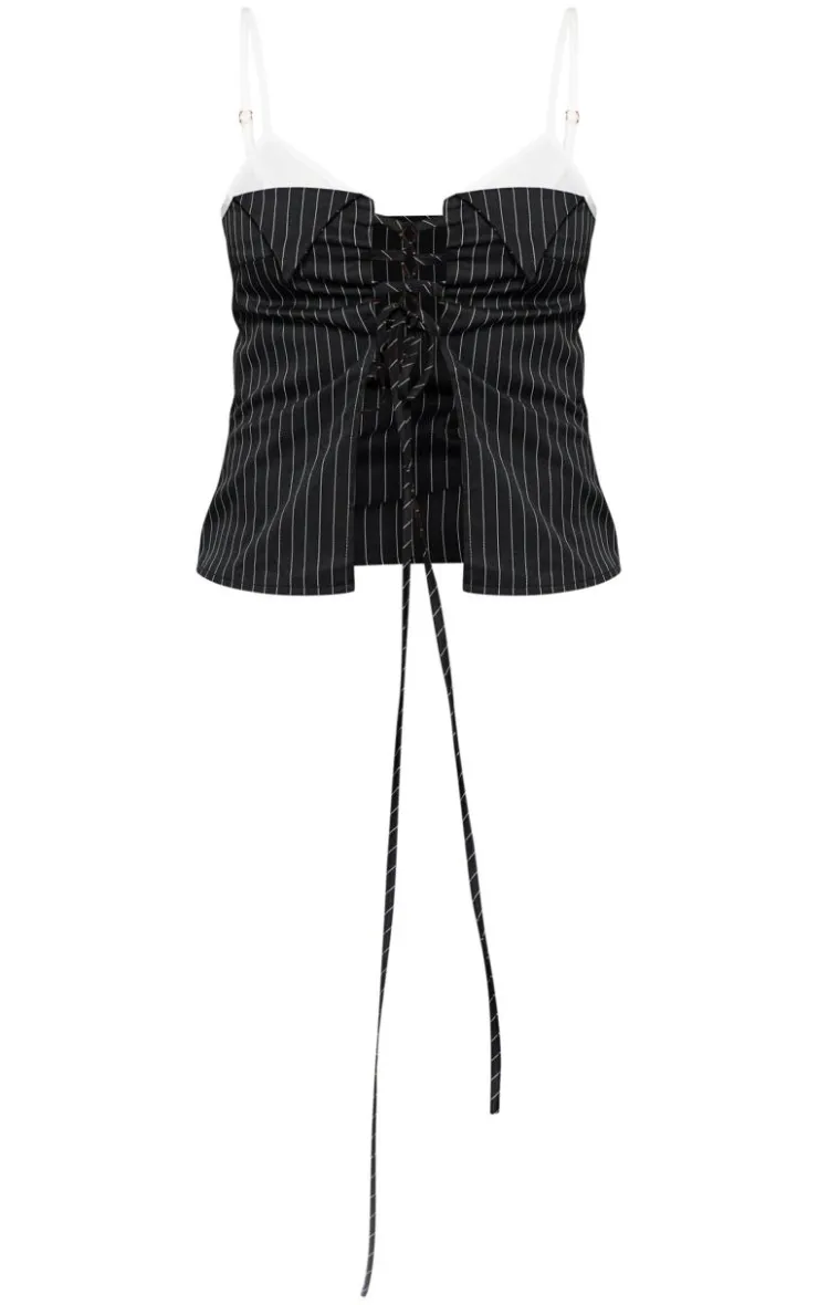 PrettyLittleThing Corsets*Pinstripe Contrast Stap Lace Up Top