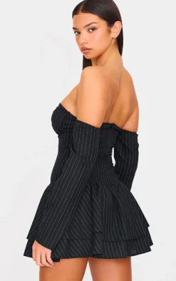 Pinstripe Cup Detail Bardot Shift Dress-PrettyLittleThing Clearance