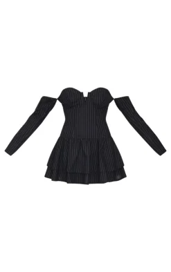 Pinstripe Cup Detail Bardot Shift Dress-PrettyLittleThing Clearance