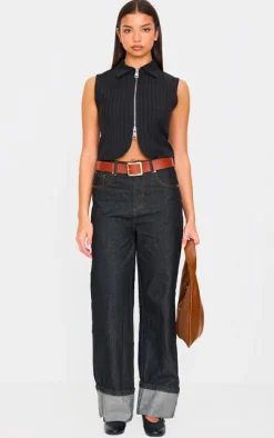 PrettyLittleThing Sleeveless Tops*Pinstripe Double Zip Sleeveless Shirt