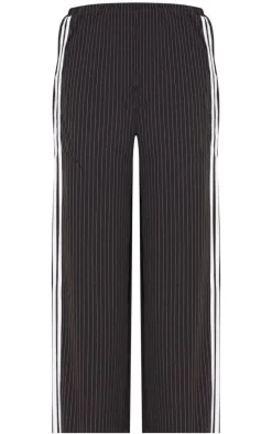 Black Pinstripe Side Stripe Detail Drawstring Low Waist Pants