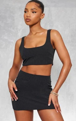 Hot PrettyLittleThing Pinstripe Tailored Seam Detail Bralet Top Black