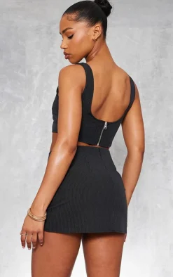 Hot PrettyLittleThing Pinstripe Tailored Seam Detail Bralet Top Black
