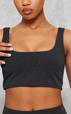 Hot PrettyLittleThing Pinstripe Tailored Seam Detail Bralet Top Black