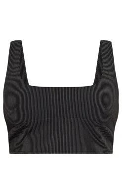 Hot PrettyLittleThing Pinstripe Tailored Seam Detail Bralet Top Black