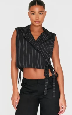 PrettyLittleThing Sleeveless Tops*Pinstripe Tie Boxy Vest