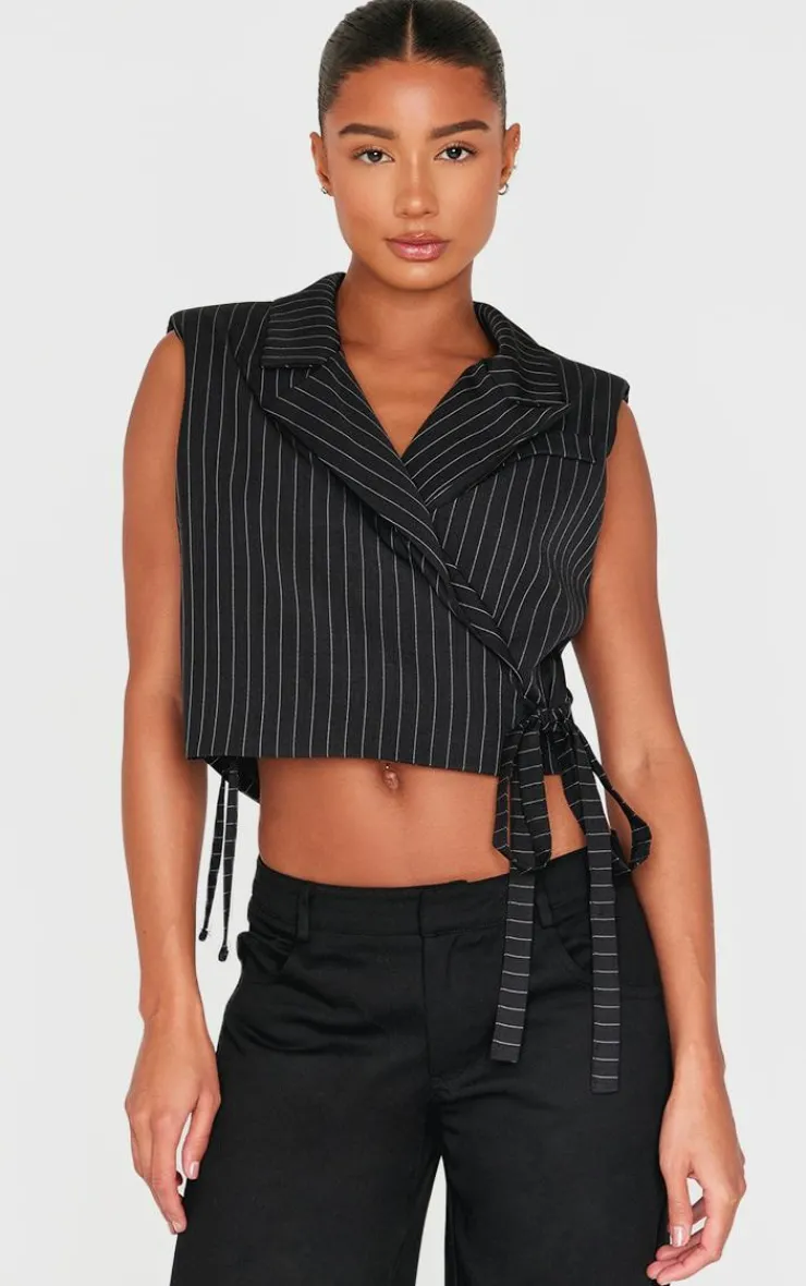 PrettyLittleThing Sleeveless Tops*Pinstripe Tie Boxy Vest