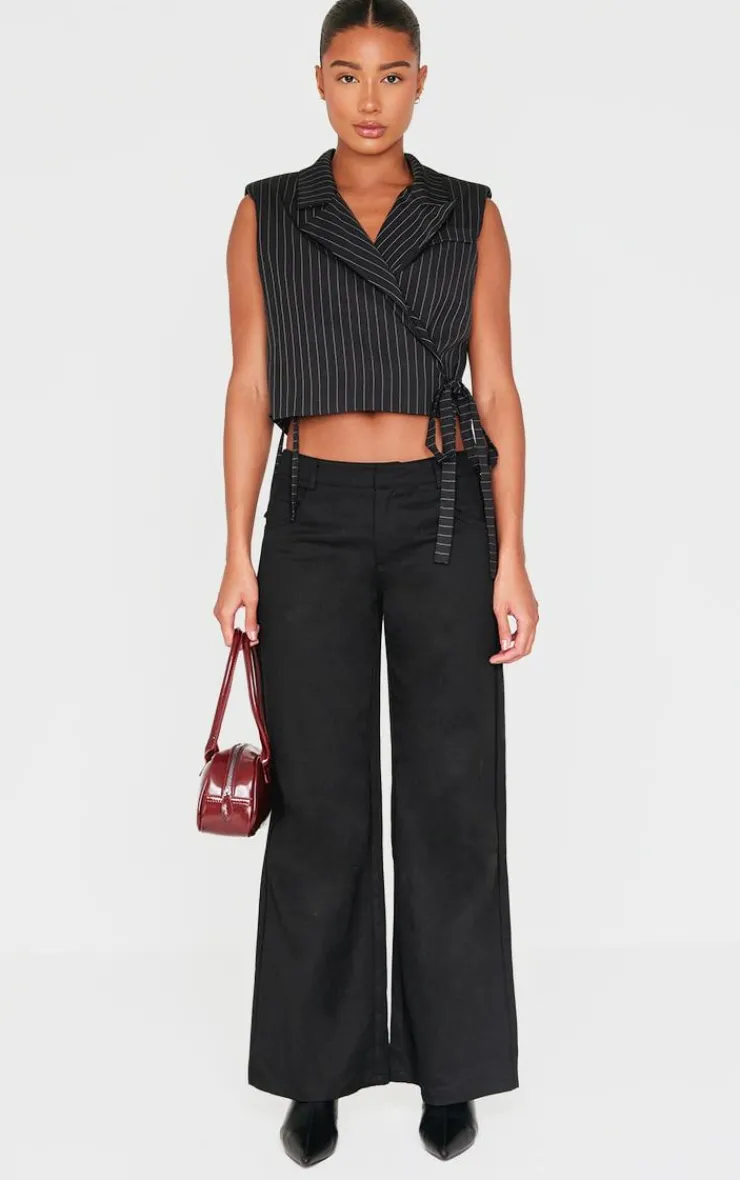 PrettyLittleThing Sleeveless Tops*Pinstripe Tie Boxy Vest