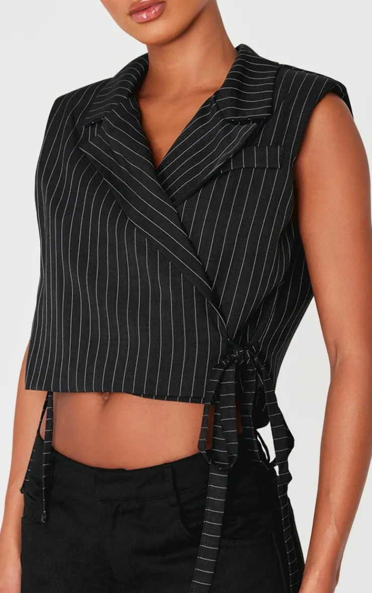 PrettyLittleThing Sleeveless Tops*Pinstripe Tie Boxy Vest