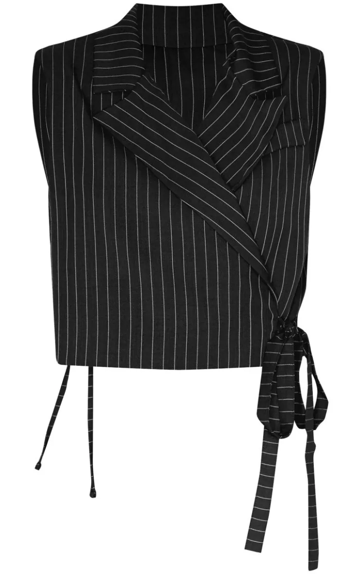 PrettyLittleThing Sleeveless Tops*Pinstripe Tie Boxy Vest