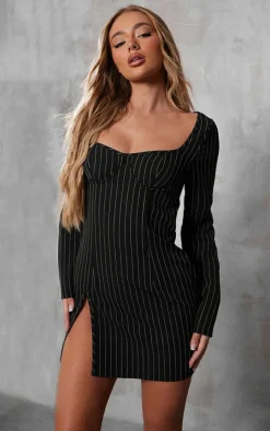 Pinstripe Underwired Detail Shift Dress-PrettyLittleThing Best