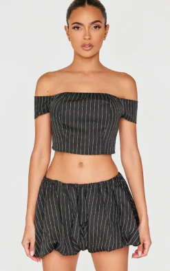 PrettyLittleThing Pinstripe Woven Tailored Bandeau Top Black