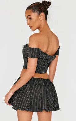 PrettyLittleThing Pinstripe Woven Tailored Bandeau Top Black