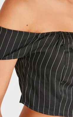 PrettyLittleThing Pinstripe Woven Tailored Bandeau Top Black