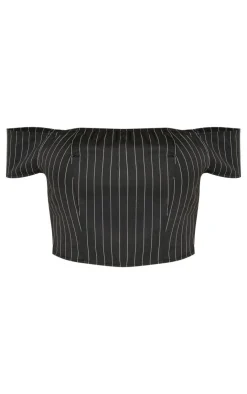 PrettyLittleThing Pinstripe Woven Tailored Bandeau Top Black