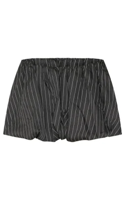 Online PrettyLittleThing Pinstripe Woven Tailored Puff Ball Skirt Black