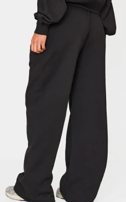 Black Pintuck Detail Drawstring Straight Leg Sweatpants