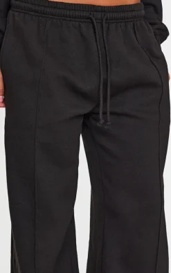 Black Pintuck Detail Drawstring Straight Leg Sweatpants