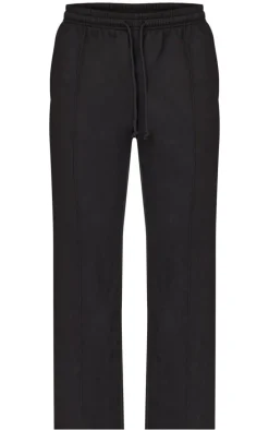 Black Pintuck Detail Drawstring Straight Leg Sweatpants