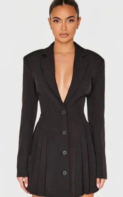 Pleated Blazer Mini Dress-PrettyLittleThing