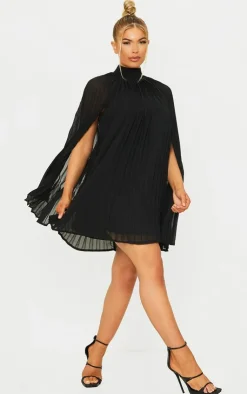 Pleated Cape High Neck Shift Dress-PrettyLittleThing Discount
