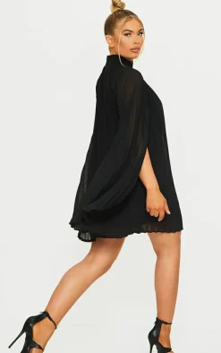 Pleated Cape High Neck Shift Dress-PrettyLittleThing Discount